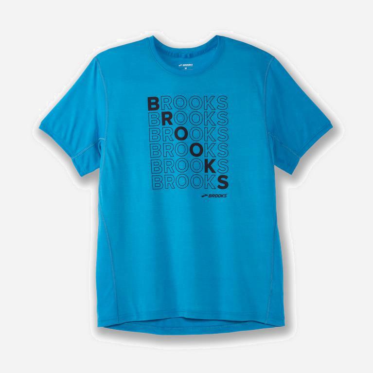 Brooks Distance Graphic Mens Short Sleeve Running Shirt Ireland Electric Blue/Repeat (QSHY-51364)